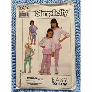 Simplicity 9272 girls top pant attached skirt pattern